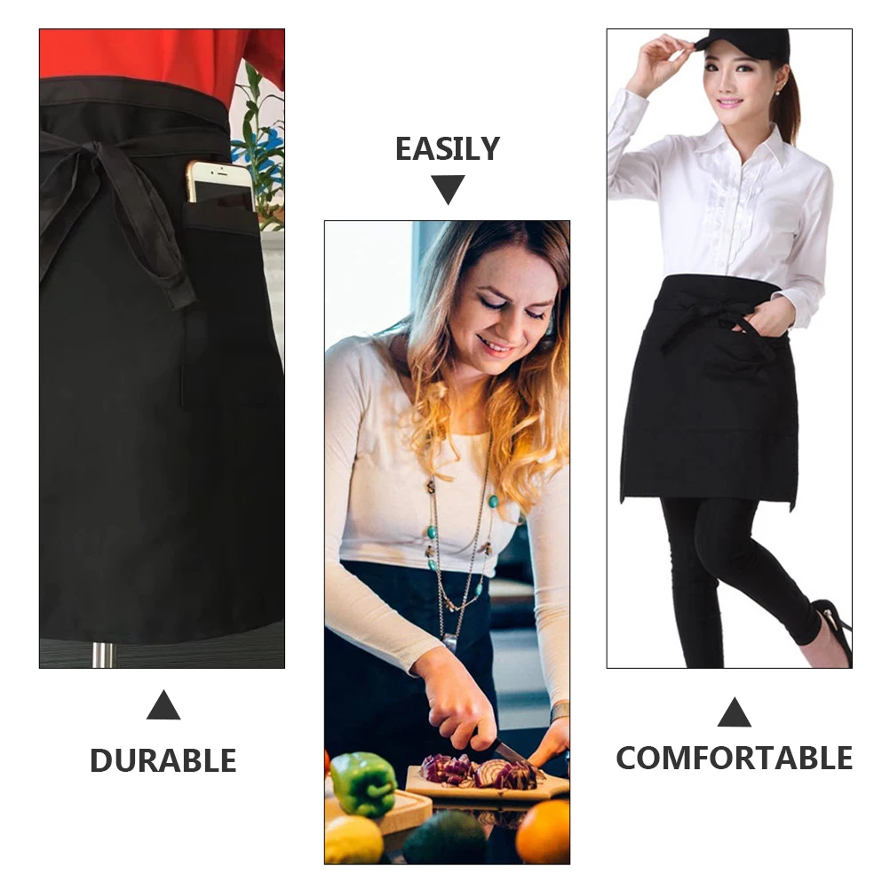 

Black Polyester Cotton Kitchen Aprons Mens Creative Waiter Pockets Adjustable Straps Baking Cooking Gardening Home Coffee Shops