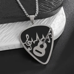 New Fashion Stainless Steel Heart Guitar Pendant Necklace Men Women Trend Charm Music Guitar Hip Hop Casual Jewelry Gifts