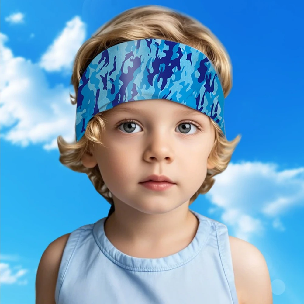 Kids Camouflage Print Sports Headband Ice Silk Breathable Sweatband Anti-sweat Hair Band Running Basketball Cooling Headbands