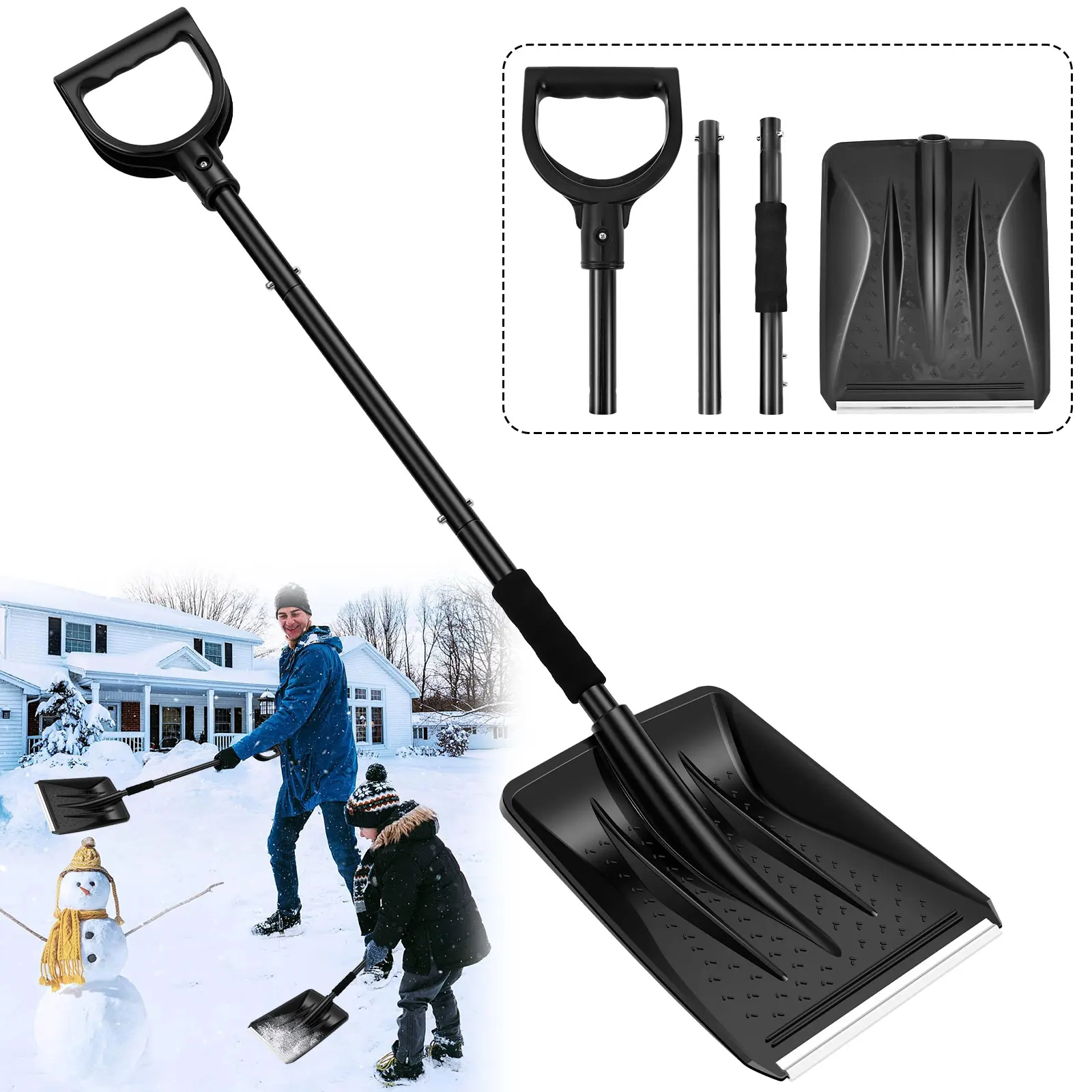 Snow Shovel with 10 Inch Blade Driveway Home Garage Snow Removal Shovel with Stainless Steel Handle Large Capacity Snow Shovel