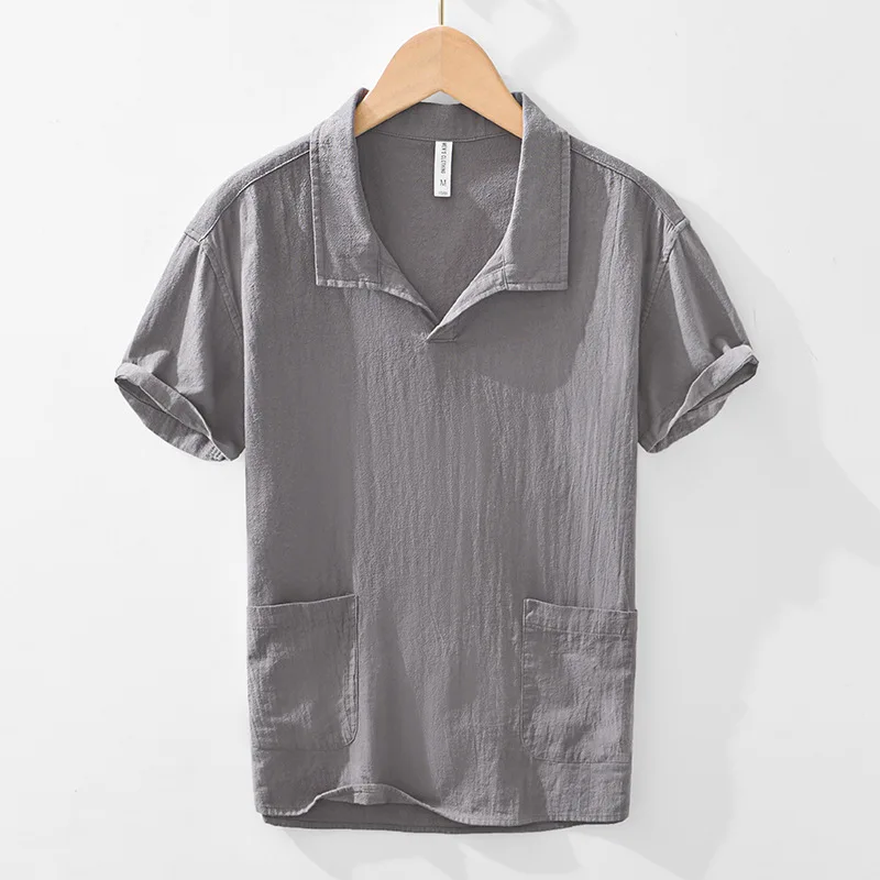 Men's Short‑Sleeve Polo Shirt, Lapel Collar Pullover Casual Top with Dual Side Pockets, Lightweight Summer T‑Shirt for Men
