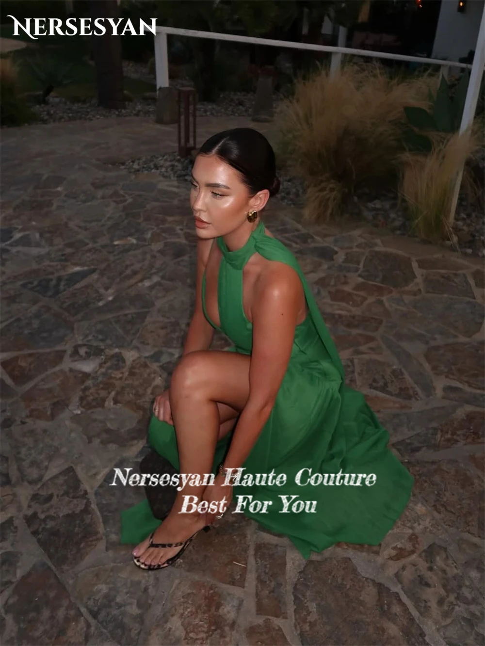 Nersesyan Emerable Green Zeemeermin Avondjurken Halter Formele Jurk Zijsplit Maxi Speciale Gelegenheid Feestjurken 2025, Aangepast
