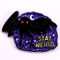Stay Weird Mothman Glitter Badge Brooch Kawaii Cryptid Halloween Enamel Pin Jewelry Gift