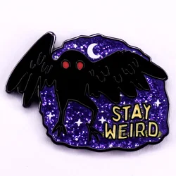 Stay Weird Mothman Glitter Badge Brooch Kawaii Cryptid Halloween Enamel Pin Jewelry Gift