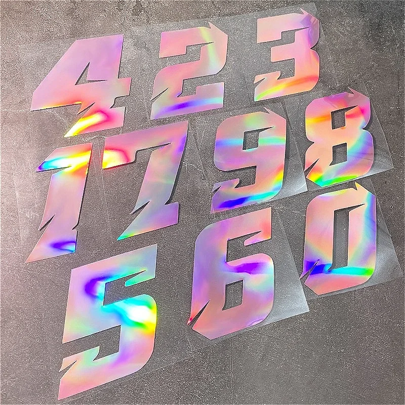 Pink Laser Number Motorcycle Sticker 1PC Waterproof Sunscreen Decals E-Scooter Helmet Fuel Tank Fairing Decor