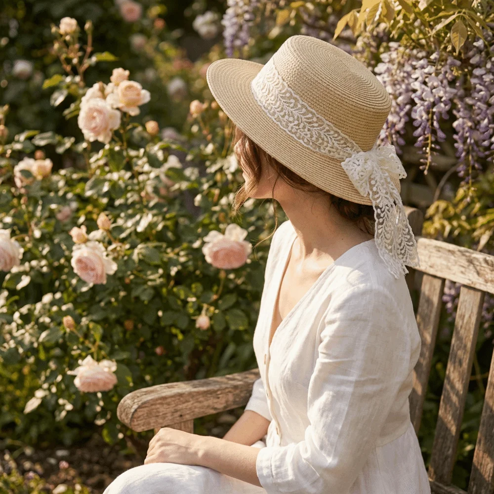 

Style Accessory Lace Bow Straw Hat Sun Protection Wide Brim Sun Protection Hat Elegant Visor Cap Sun Protection