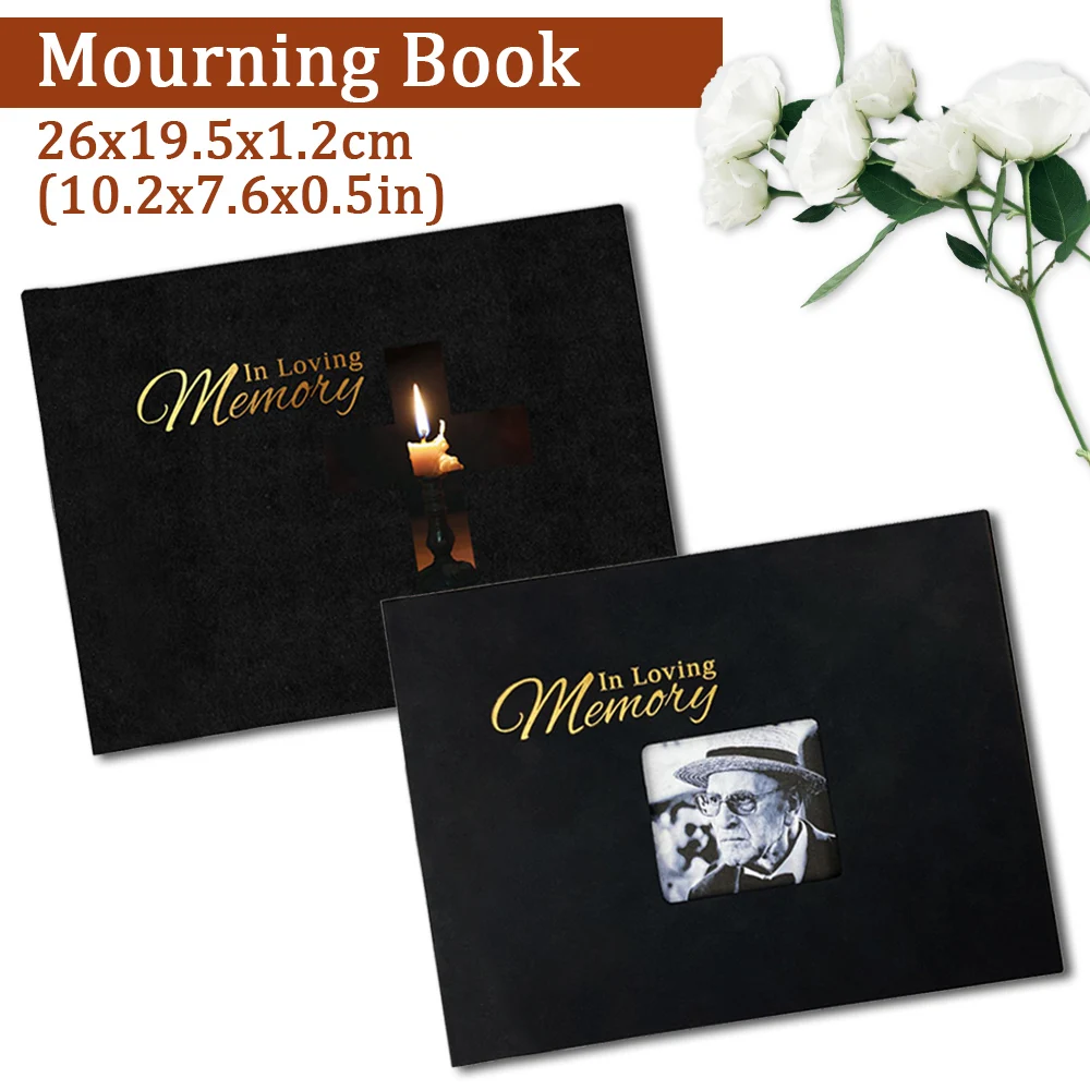 

Funeral Party Commemorative Book Black Guest Book With Pen Memory Photo Album Decoration For Day of the Dead Anniversary Gift