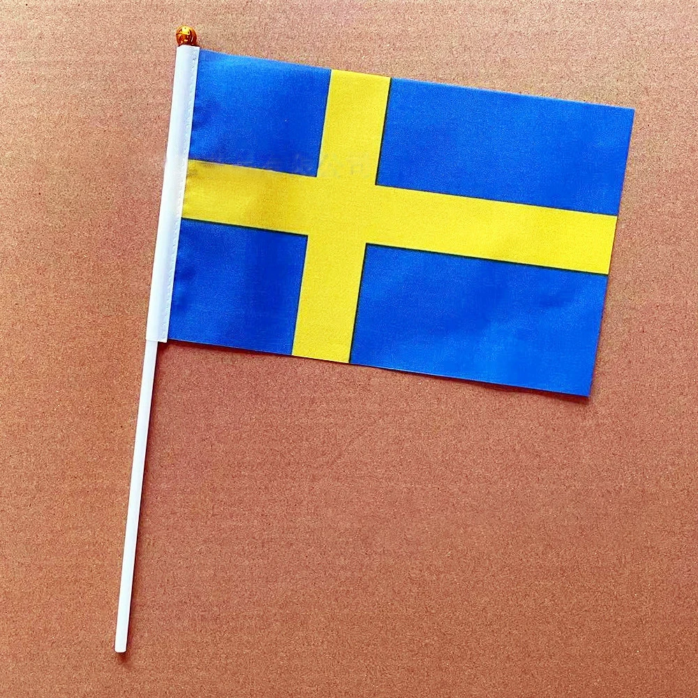 EOODLOVE 10/20/50 Swedish plastic pole flag, party event hand-held flag, Swedish small hand-held flag