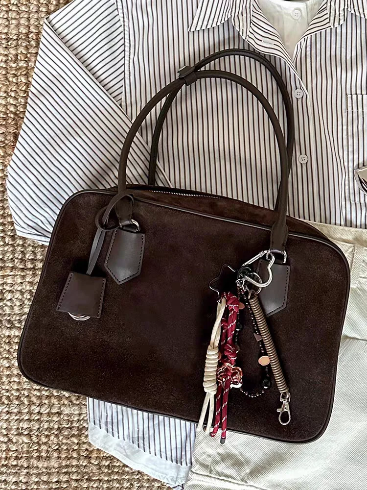 

Женская сумка для боулинга, замшевая пригородная сумка, ретро-сумка Boston, мягкая ручка, полиэстер, застежка-молния, повседневная сумка для отдыха