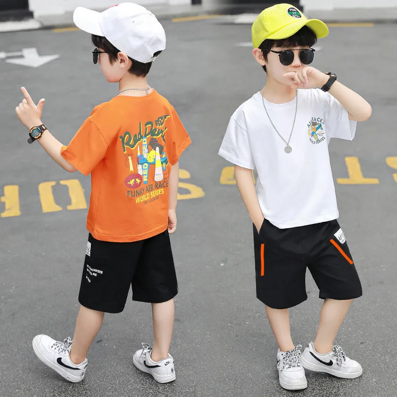 

2024 summer Teenager Boys Clothes Casual Outfit Kids Tracksuit Child set plane print t shirt + shorts hot pant 4 7 9 to 12 Year