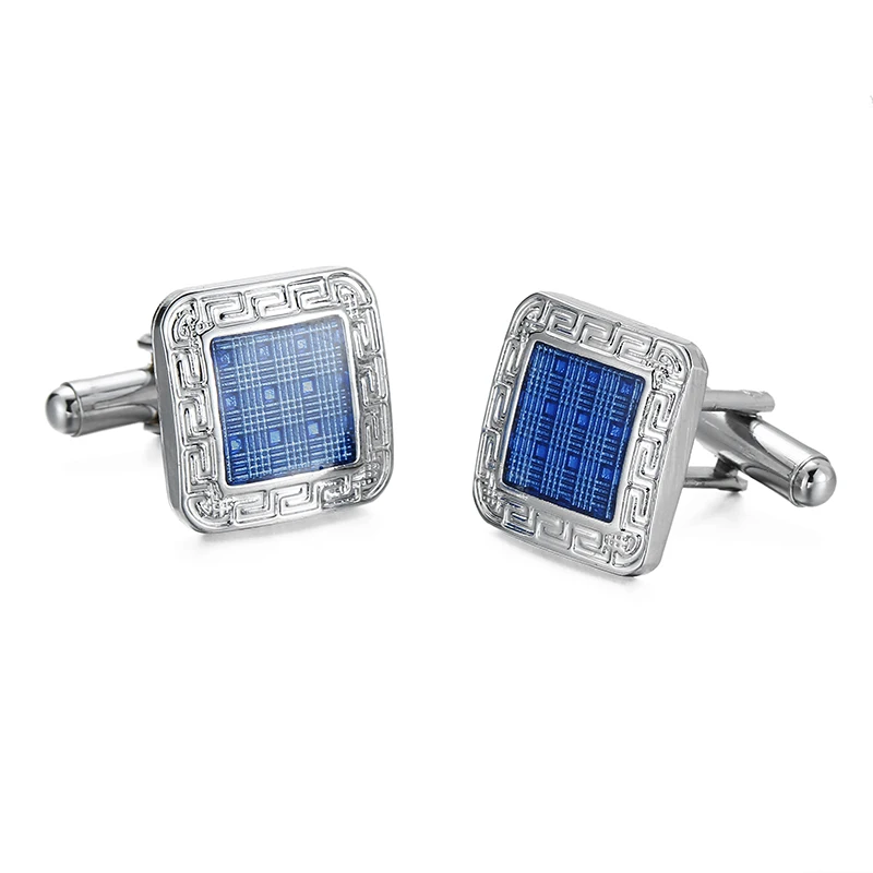 

Classic men's French shirt cufflinks high-quality metal Blue square cuffs buttons business suit accessories jewelry gifts