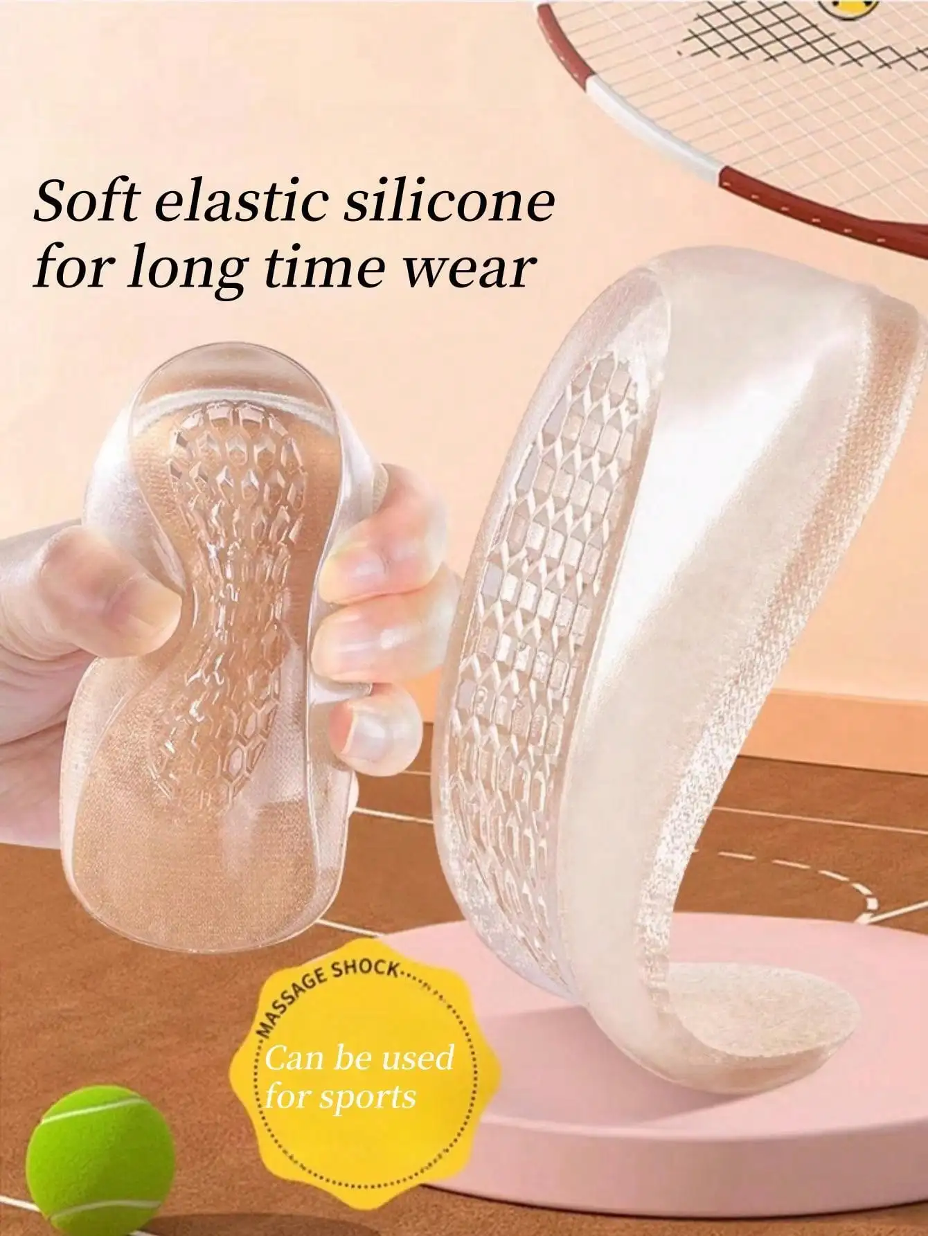 1 Paar selbstklebende, unsichtbare Einlegesohlen zur Erhöhung der Körpergröße, rutschfeste, atmungsaktive Wildleder-Honeycomb-Silikon-Einlagen für Männer und Frauen – Detail 2