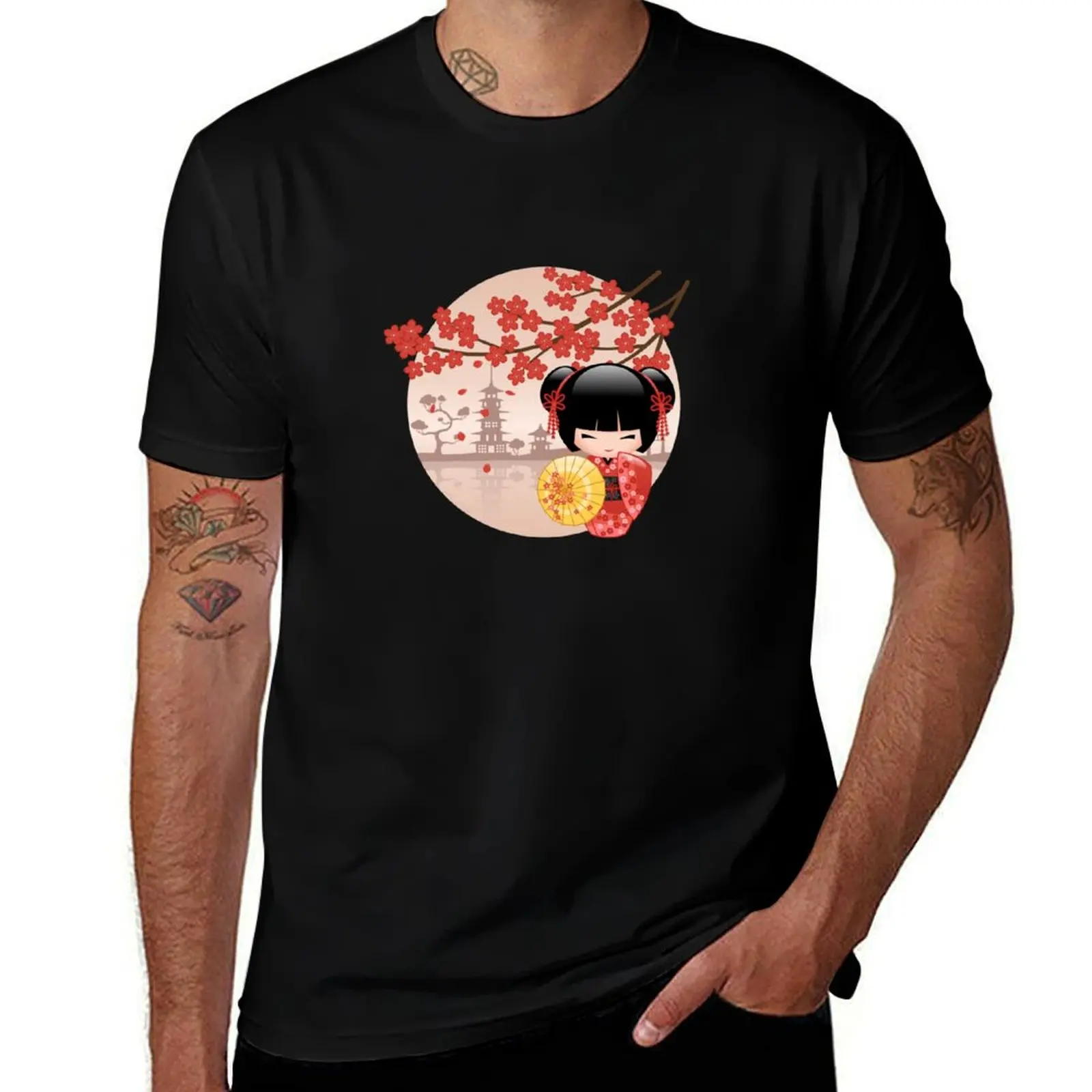 

Japanese Red Sakura Kokeshi Doll V2 T-Shirt cotton t shirts high quality t shirt for man T-Shirt