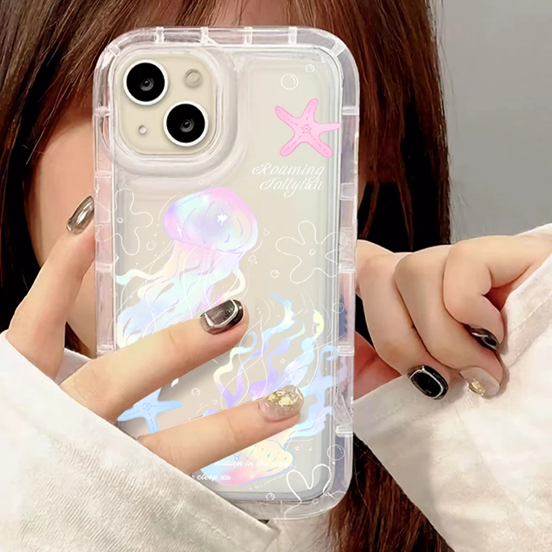 Cute Colorful Star Jellyfish Case for Samsung Galaxy S24 Ultra S23 S22 S21 FE S20 Plus Note 20 10 Pro A34 A54 A33 A53 Soft Cover