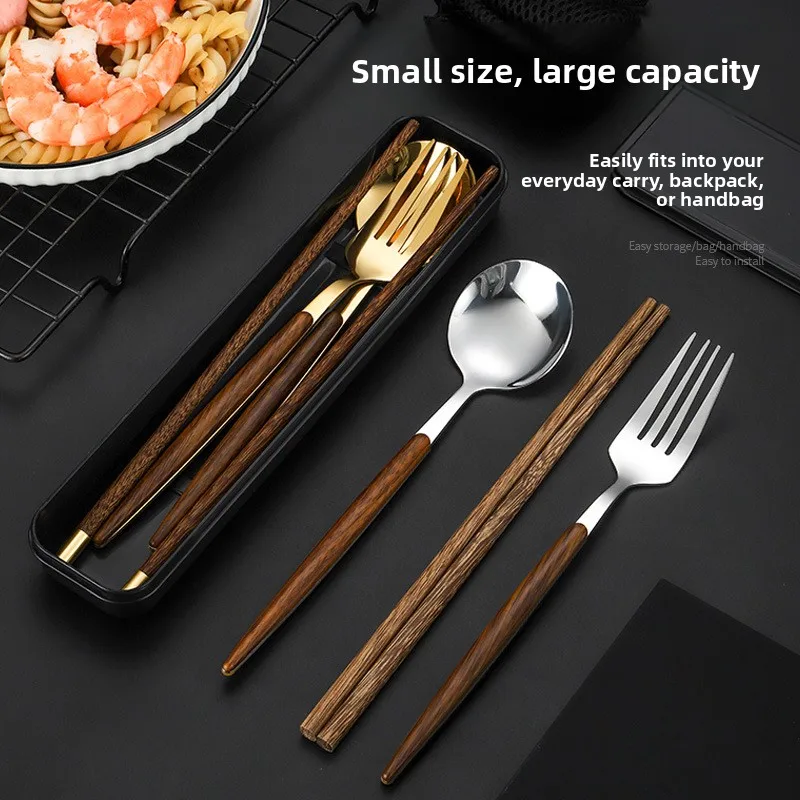 

HYS chopsticks spoon set one chopstick convenient cutlery storage box fork single wooden chopsticks three-piece set