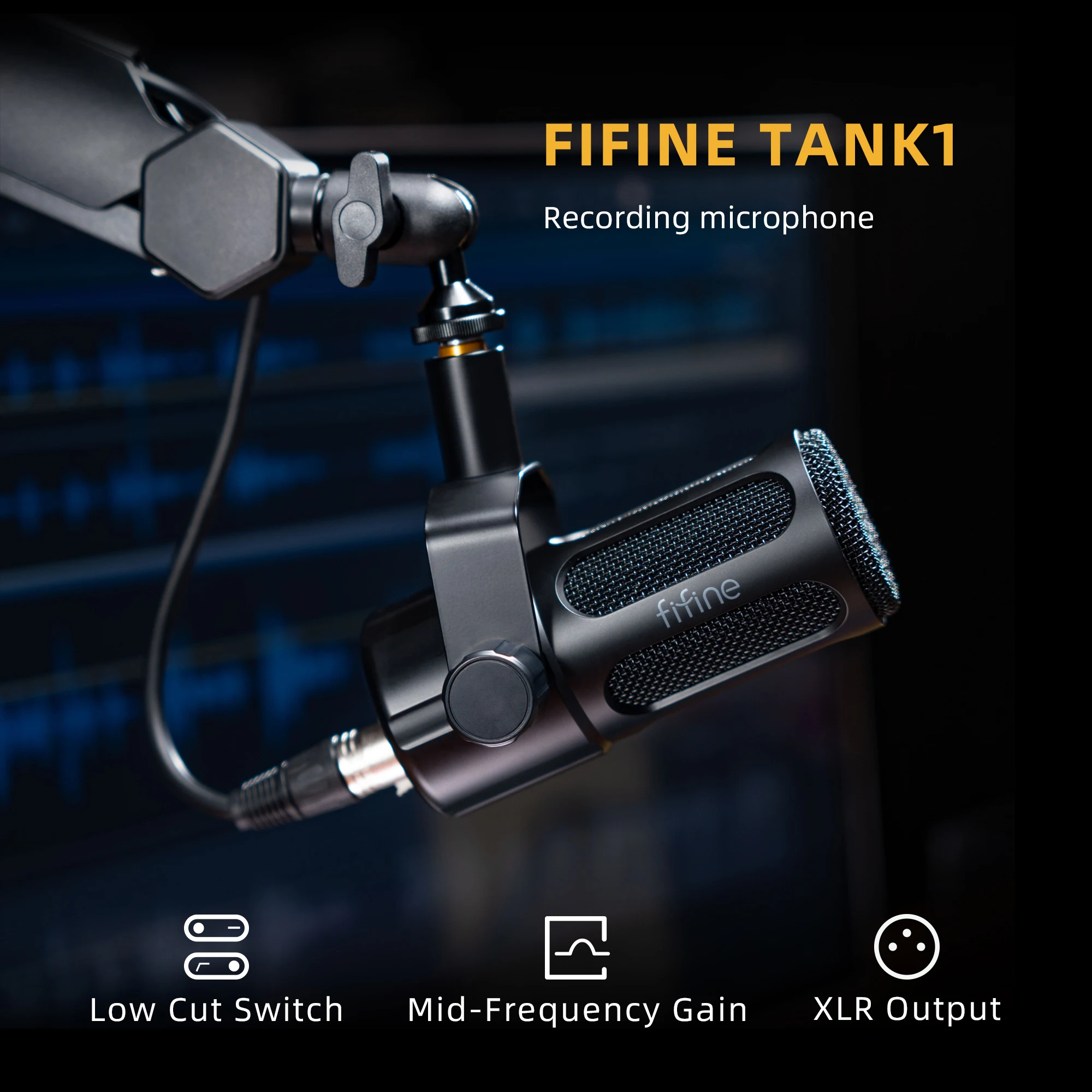 Tank1 Low-Cut Mid-Boost Switch All-Metal Body Mic Professional Condenser Microphones XLR Microphone Podcast Microphones