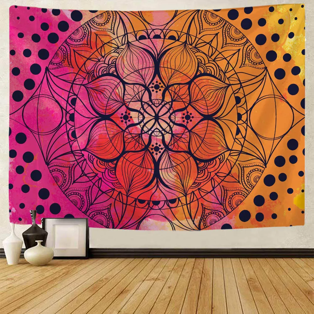 

Colorful Mandala Art Tapestry Geometric Fractal Fabric Printing Wall Hanging Room Wall Blanket Hippie Aesthetics Home Decoration