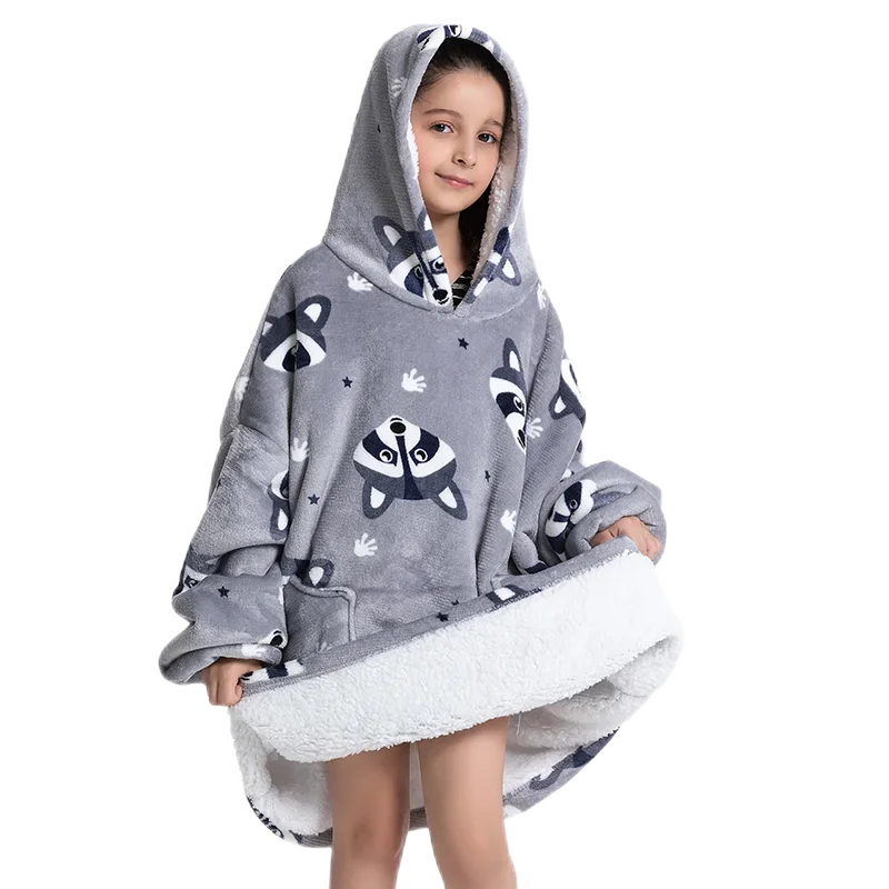 Übergroße Wearale Decke Hoodie Flanell Sherpa Fleece Warm Weich Winter Hoodie Sweatshirt für Kinder Erwachsene Kuscheln – Detail 15