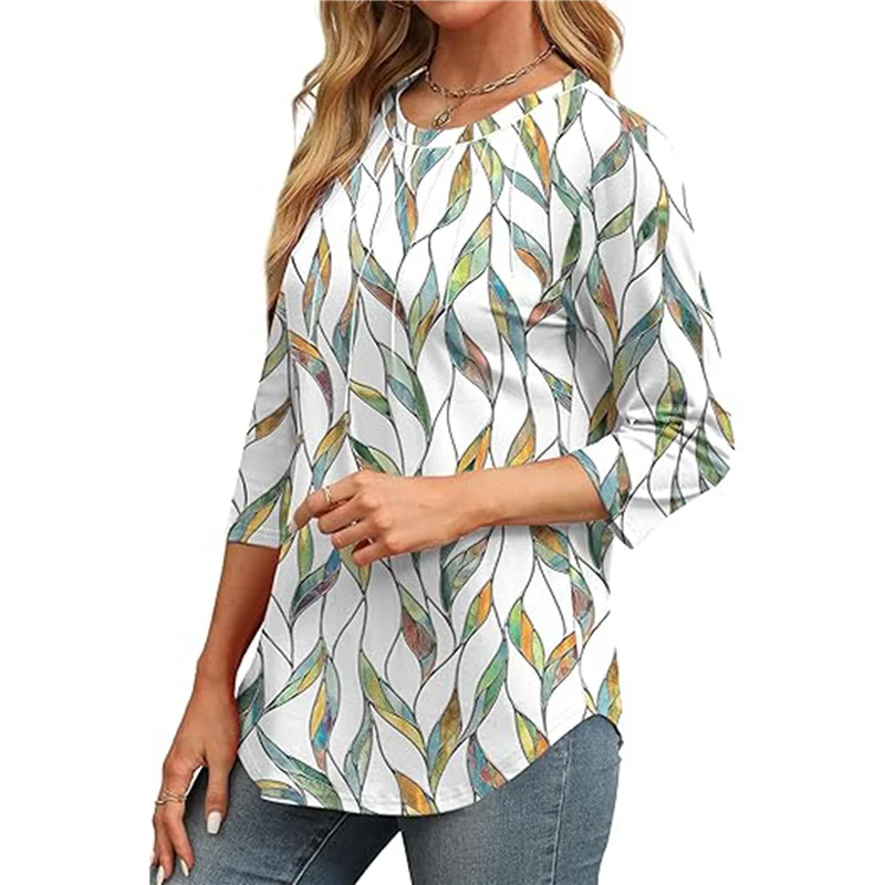 

AOAO-3/4 Женские топы с длинными рукавами и круглым вырезом, повседневные топы-туники, базовые плиссированные рубашки, свободный крой, 2025 г.