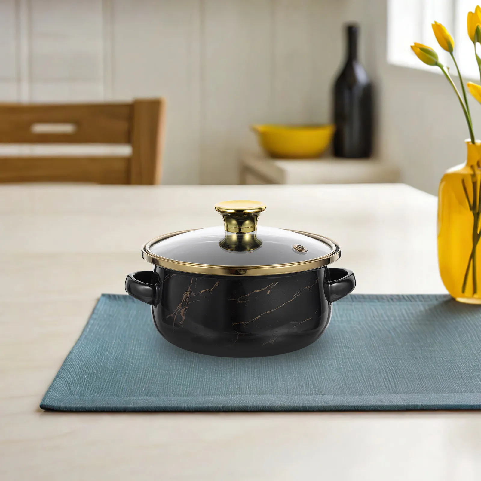 3pcs Enamel Soup Pot Set with Lids, 500ml/800ml/1200ml, Double Handle, Induction & Gas Stove Compatible