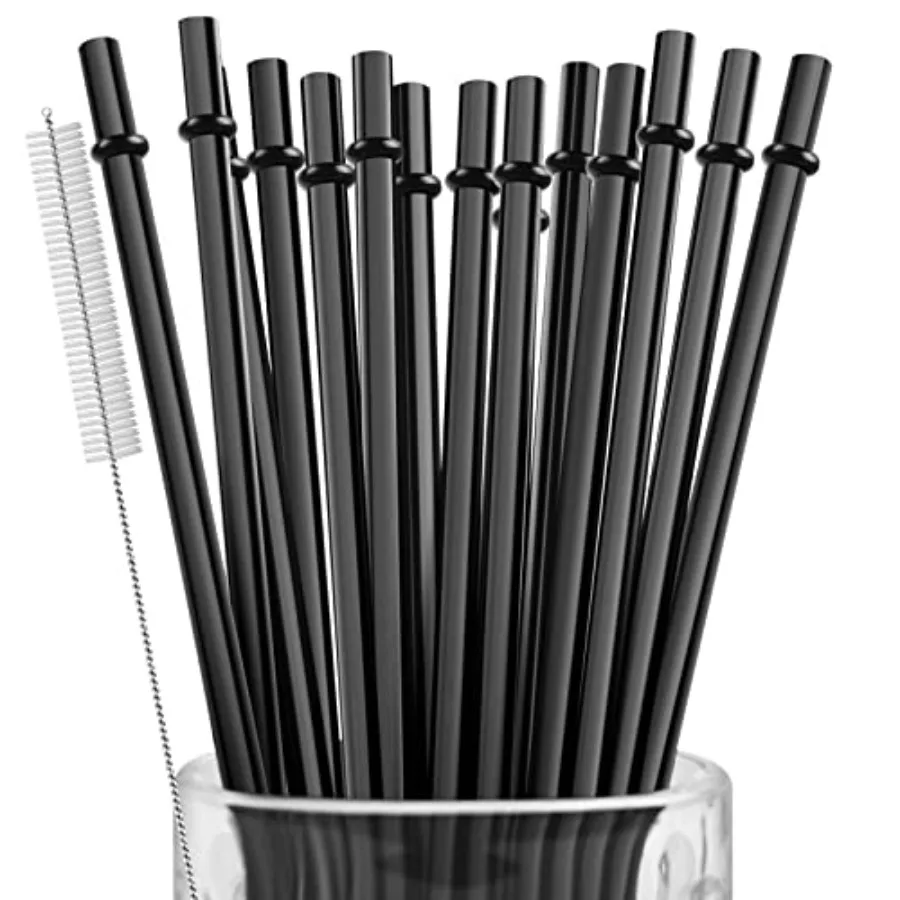 

15 Pieces 11 Inch Black Reusable Plastic Replacement Drinking Straws, Fit for 24 oz 32oz 40oz Mason Jars, Tumblers, Extra Long