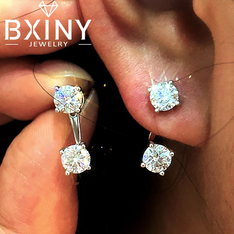 

BXINY 2-Stones Moissanite Stud Earrings S925 Silver Detachable Diamond Dangle Drop Ear Studs for Women Wedding Gifts Jewelry GRA