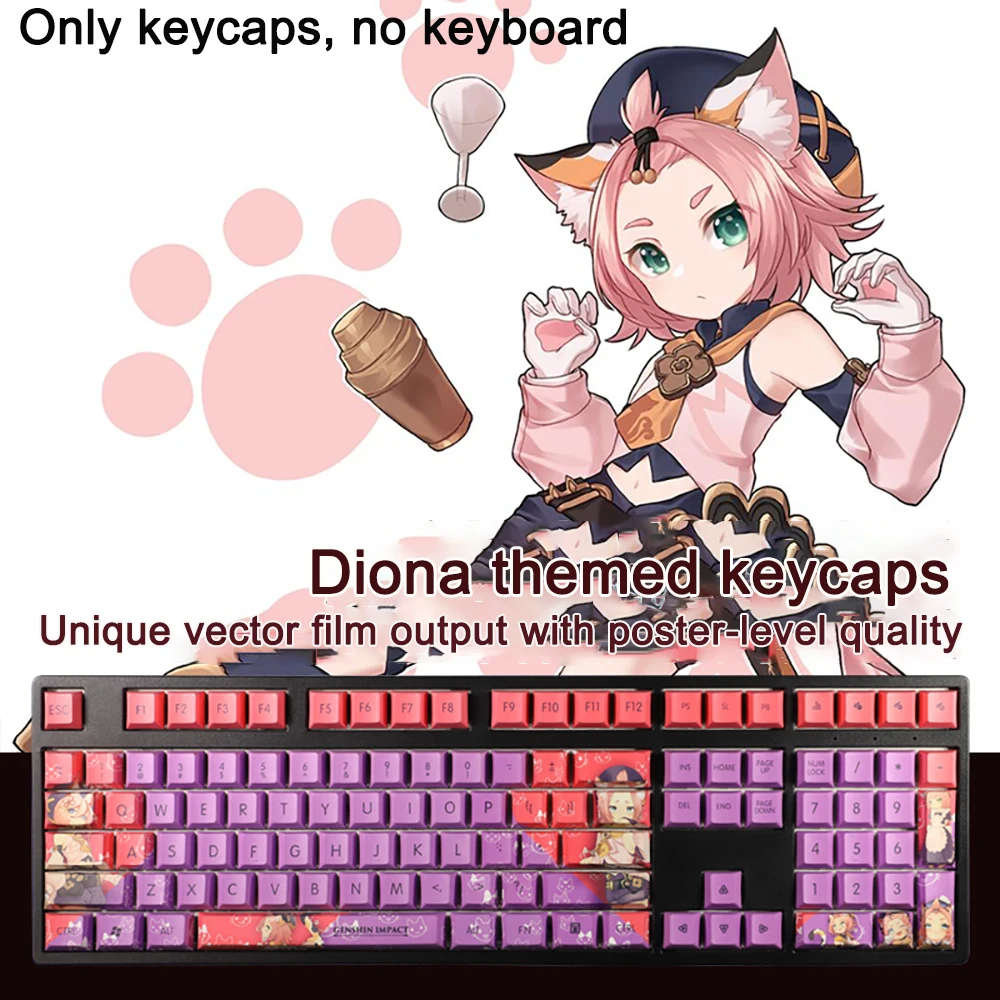 

108 Keys/set Genshin Impact Keycaps Diona Keycaps PBT Dye Subbed Keycaps Cherry Anime Gaming Key Caps For ANSI 61 87 104 108 key