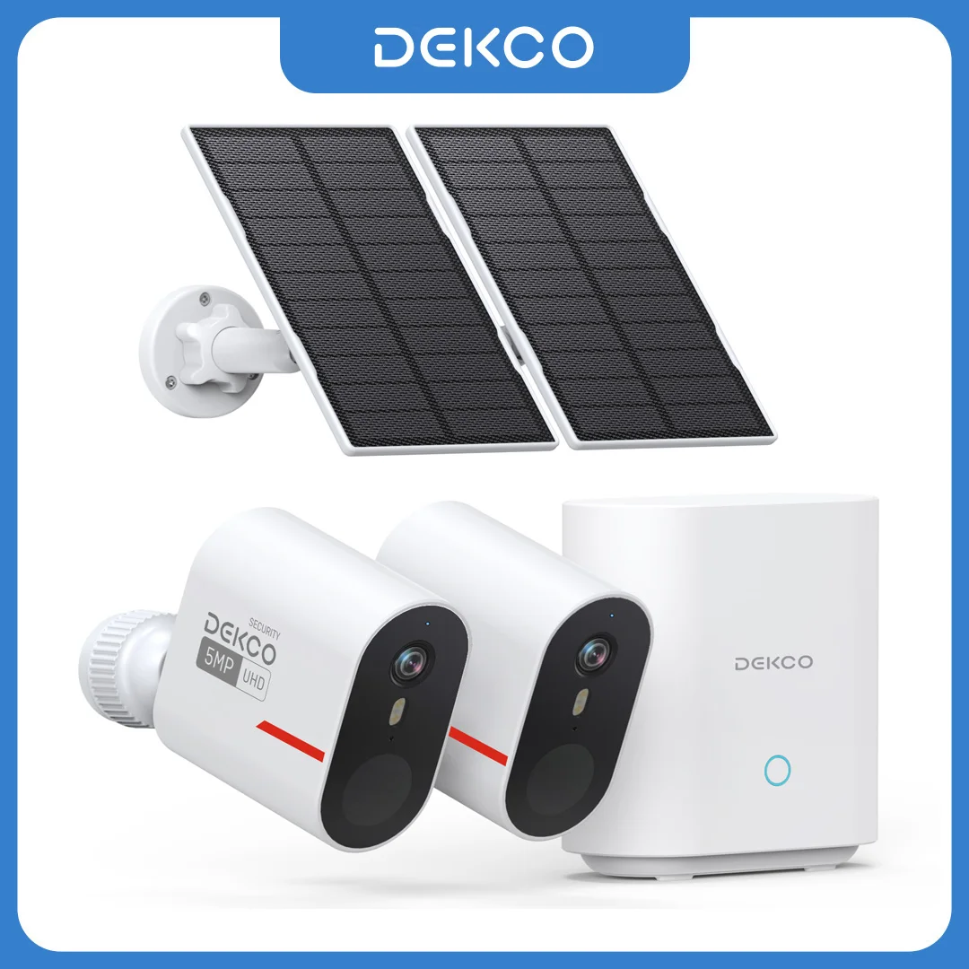 Dekco 5MP Wireless Solar Camera System 2 Cam Kit Outdoor WiFi Solar Security Camera Set Color Night Vision 2-Way Talk
