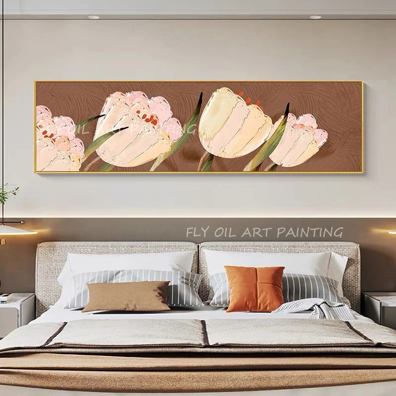 

Flower Super Large Modern Fashion Hand Painted Modern Large Size Thick Canvas Floral Oil Painting On Brown Canvas Wall Art Decor