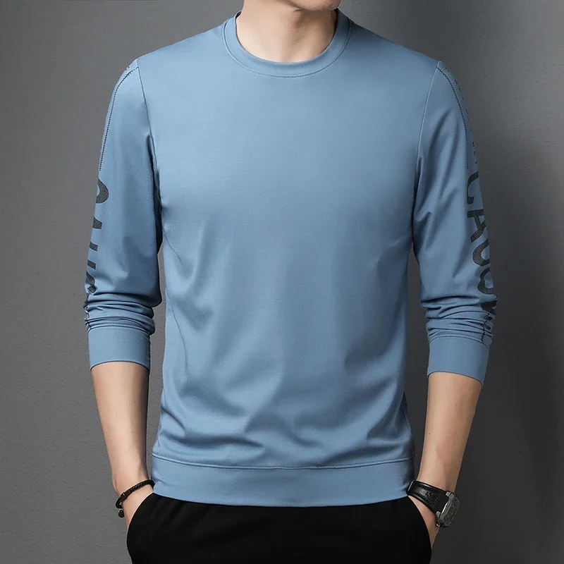 Men's Autumn Clothing New Pure Color Anti-wrinkle Classic Long Sleeves T-shirt Business Casual Fashion Male Tops W7050