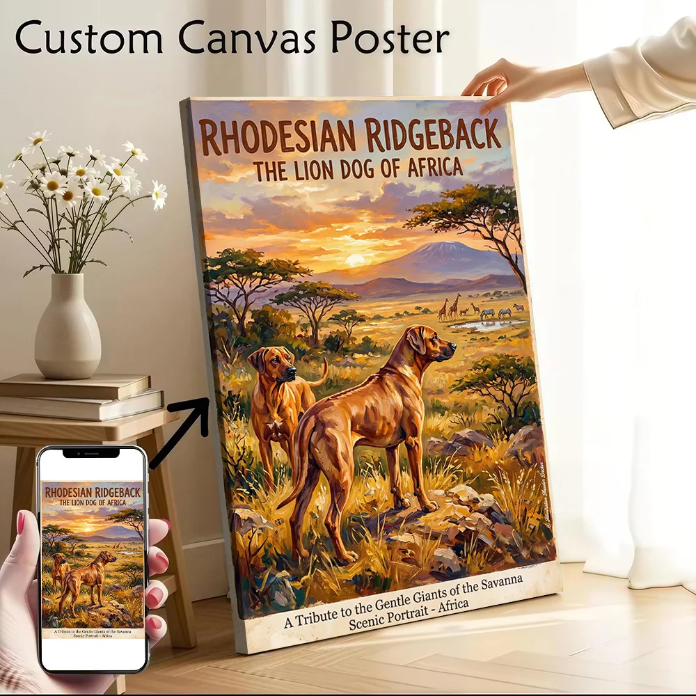 Póster artístico en lienzo con pintura de la sabana africana Rhodesian Ridgeback, imágenes personalizables, impresión para habitación, artículos de decoración del hogar
