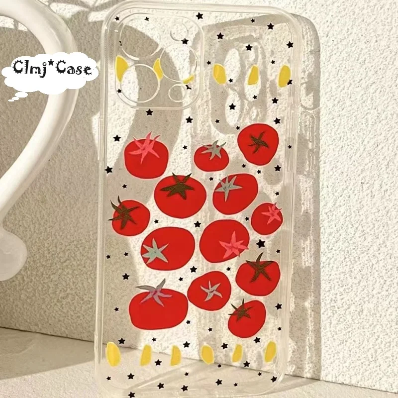 Clmj Korean Tomato Phone Case For iPhone 13 Mini 11 12 Pro 14 Plus 15 XR X XS Max 7 8 Se 2020 Silicone Protective iPhone Case