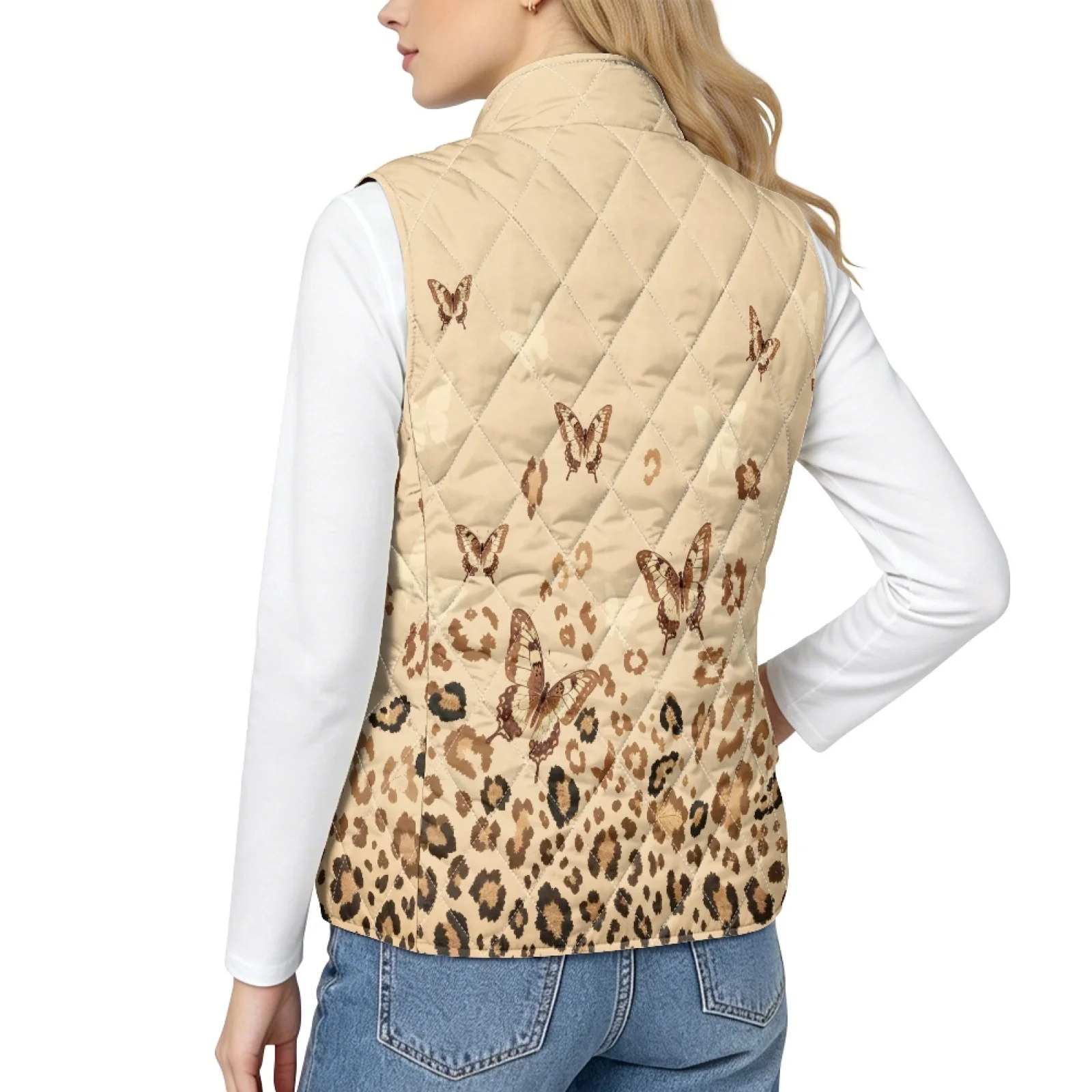 PENSTROLL Butterfly Quilted Jacket Vest for Women Easy to Pack Women's Quilted Jacket Vest Elderly Women Sleeveless Jacket