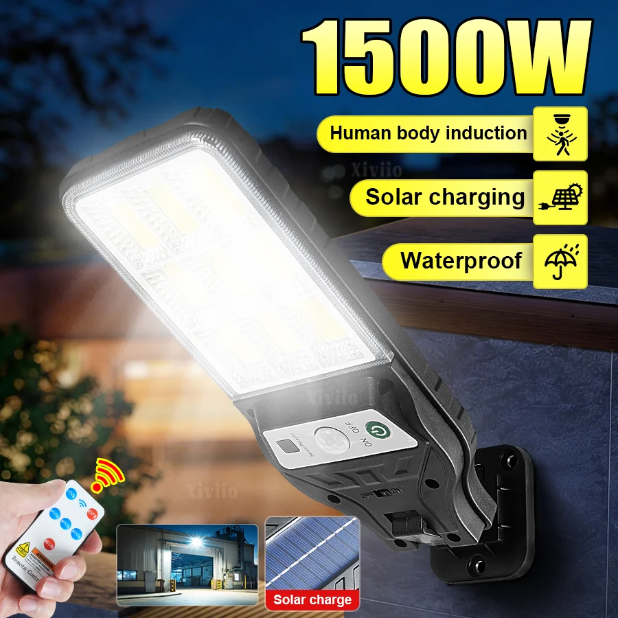 

Солнечная светодиодная лампа высокой мощности 1500 Вт, суперяркий уличный фонарь, водонепроницаемый солнечный садовый светильник с датчиком движения, уличные светильники для двора и гаража