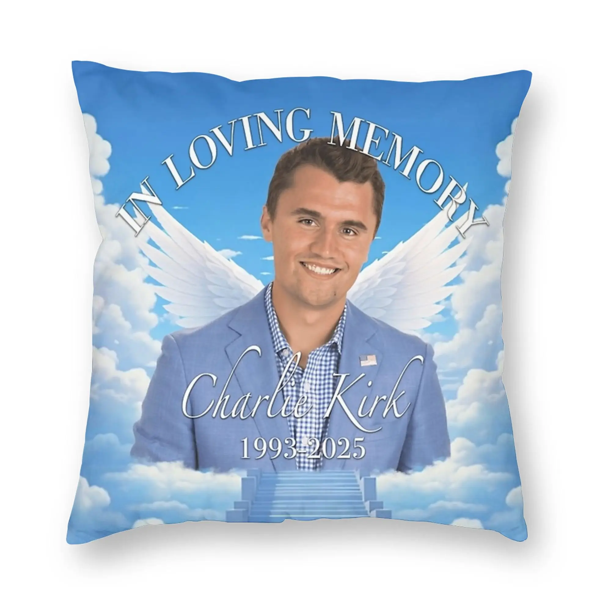 Charlie Kirk Memorial Angel Pillowcase Printing Polyester Cushion Cover Decoration  Pillow Case Cover Sofa Dropshipping 40*40cm