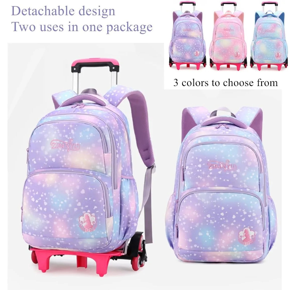 Children School Backpack Set with Wheels Students Bags for Girls Trolley Bag Cute Schoolbag Rolling Wheeled Backpack Child Girl