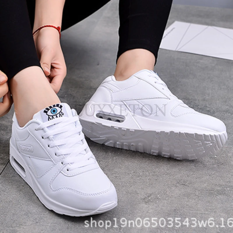 Women Fashion Sneakers Air Cushion Sports Shoes Pu Leather Blue Shoes White Pink Outdoor Walking Jogging  Shoes  Female Trainers