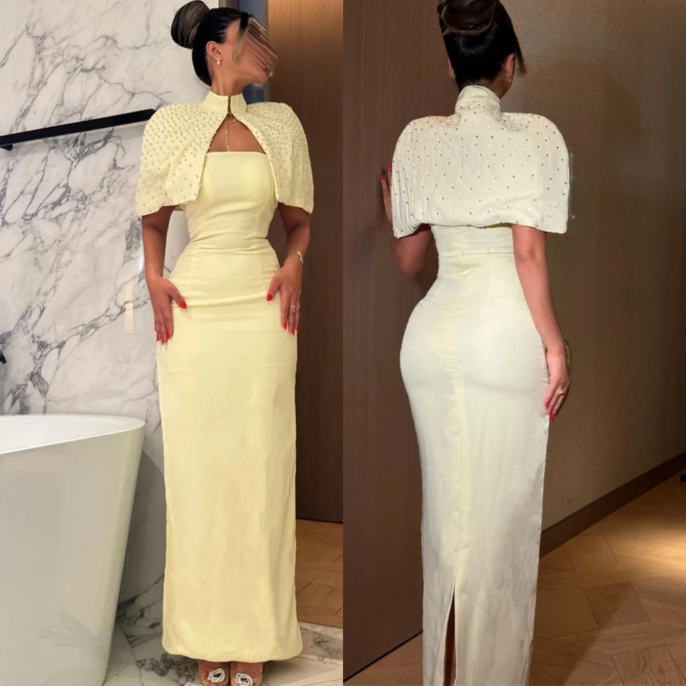 カスタマイズされたハイネックジャージストレートイブニングドレス絶妙なショールパーティードレス繊細なクリスタル特別な日のドレス