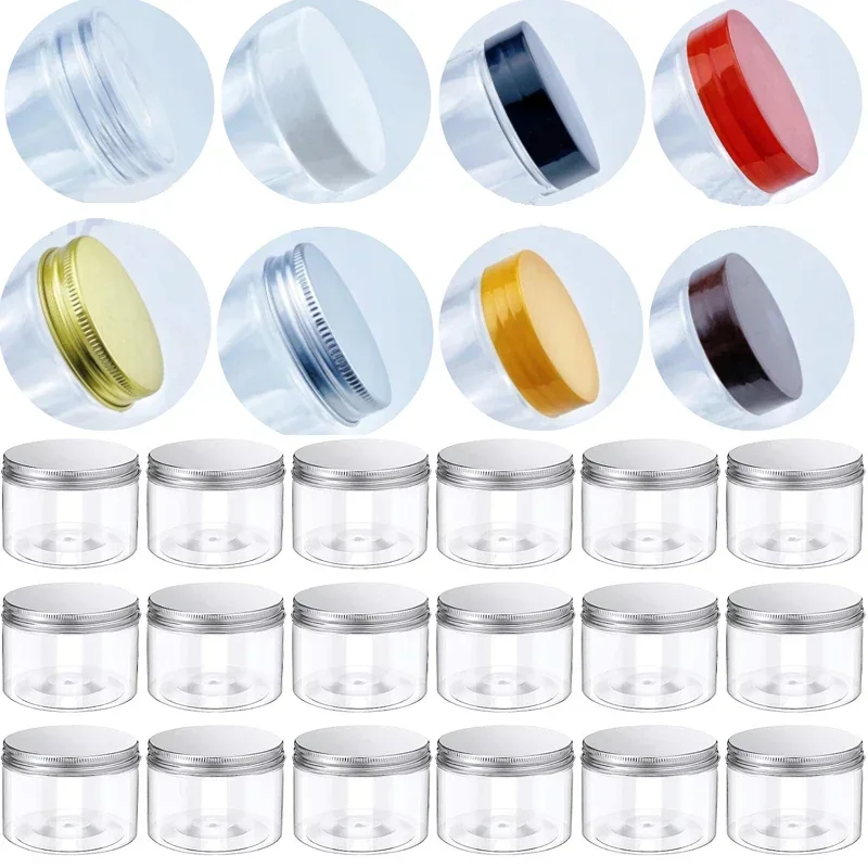 5Pcs 150-580ml Clear Plastic Jars W/ Aluminum Lids Refillable Straight Cylinders Jar Container For Dry Cargo Jams Peanuts Snacks