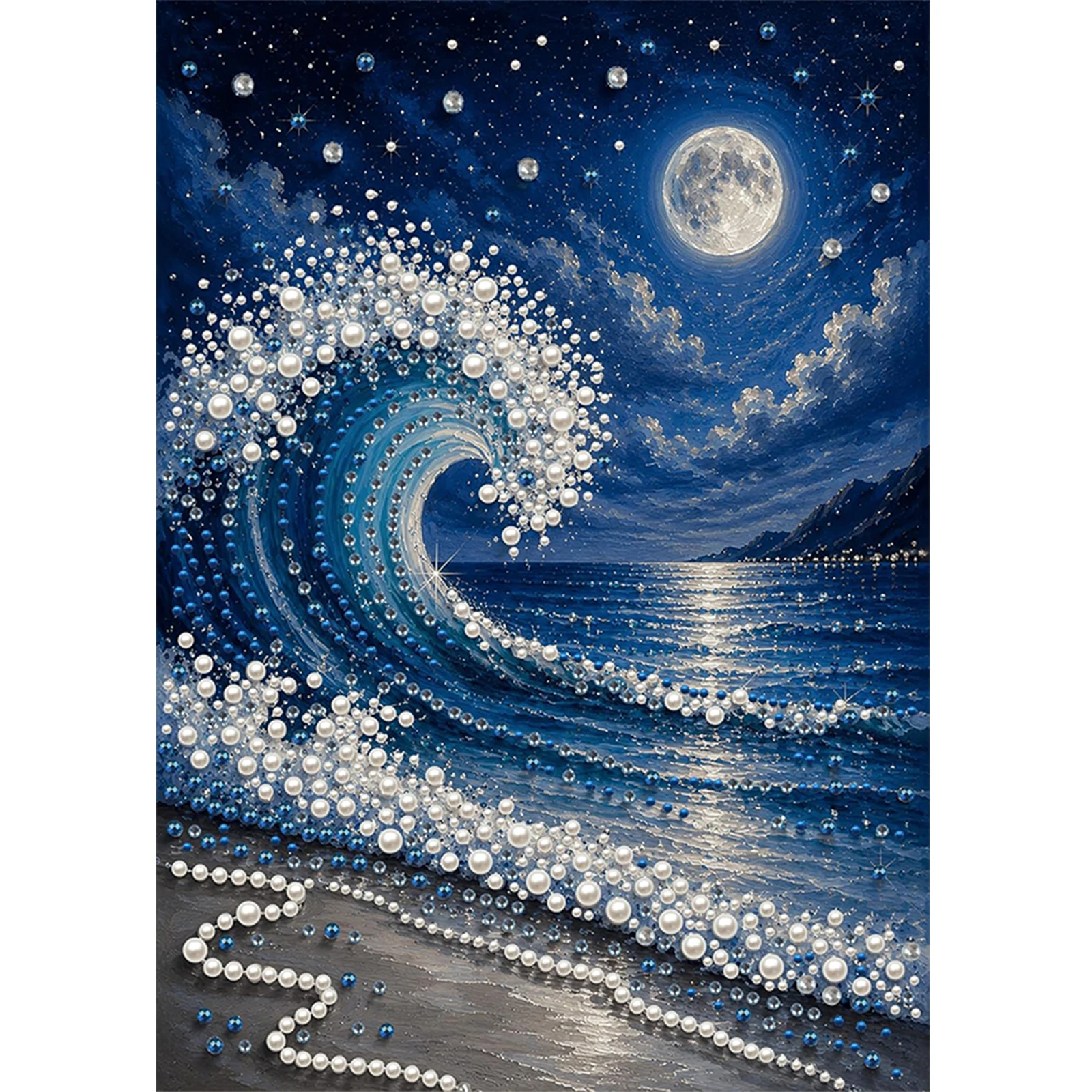 DIY 3D Pearl Picture Craft Kit Wolf Pattern 30x40cm Frameless Canvas Resin Bead Self Adhesive Wall Decor