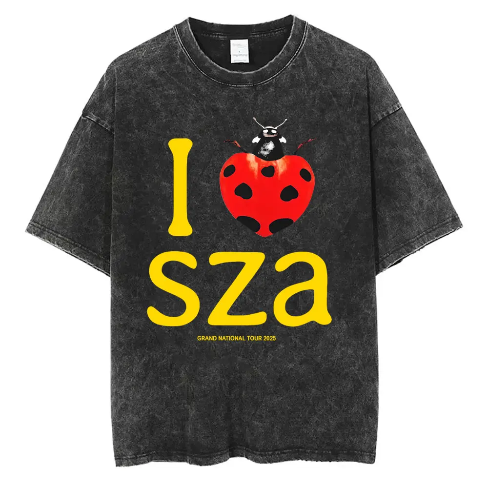 

I Love SZA Grand National Tour 2025 Washed Vintage T-shirt Men Women Hip Hop Oversized Tshirt Men's High Quality Cotton T Shirts