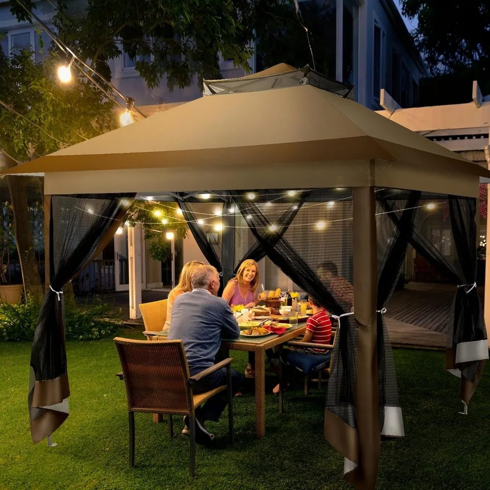 

12x12 Pop Up Gazebo On Clearance Canopy Tent- Upgrade Metal Outdoor Canopy Waterproof - Portable Gazebo with Mosquito Nettings,