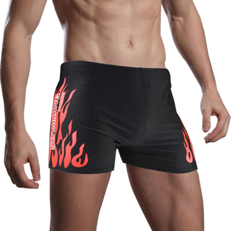 Men Beach Shorts Swim Surf Trunks Quick Dry Trunks Fire Printed Drawstring Swimming Bathing Shorts Swimwear Tight Swimsuit