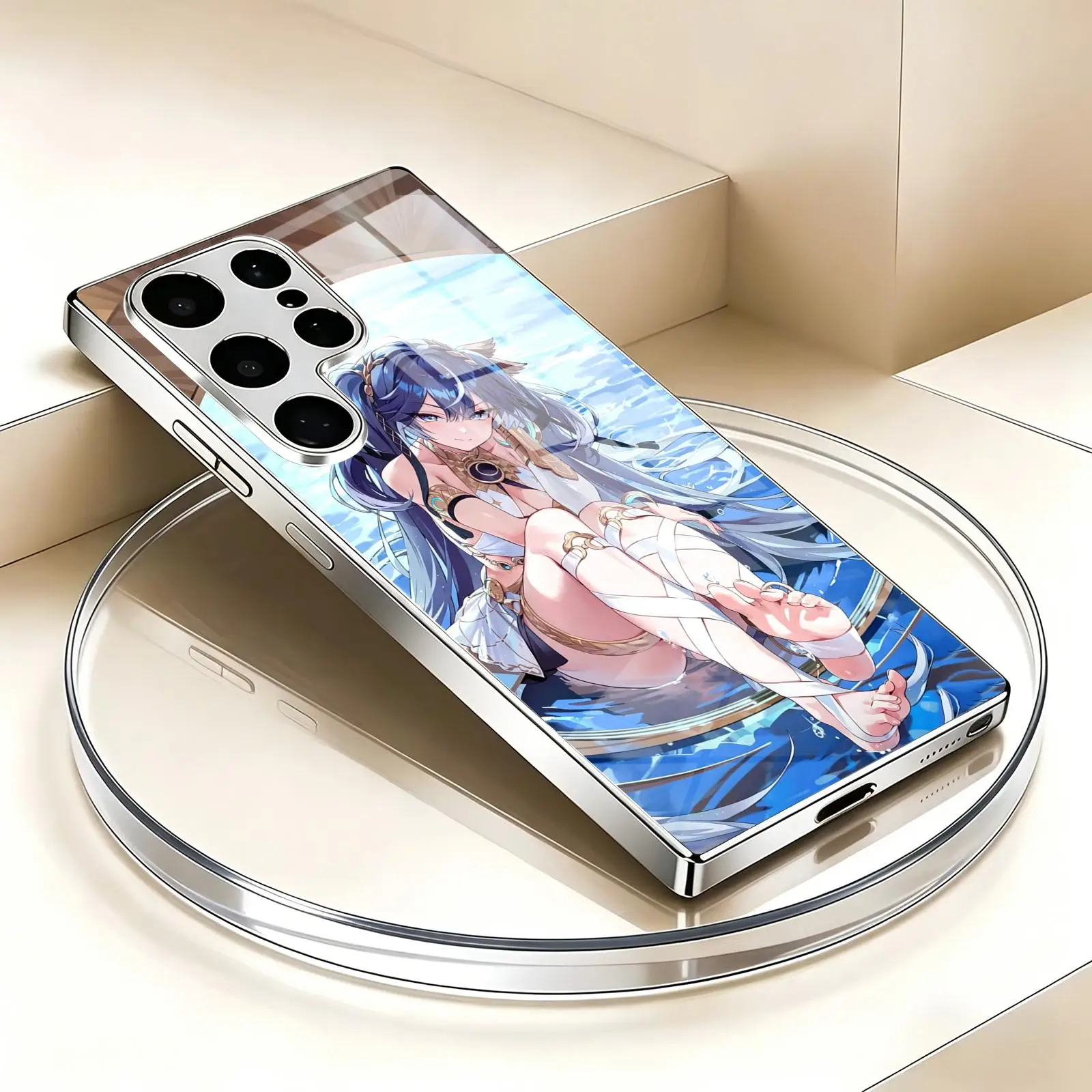Phone Case For Samsung S26 S25 S24 S23 S22 S21 Plus Ultra Note20 Electroplated glass Phone Case Wuthering Waves IUNO view 2