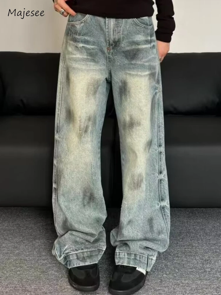 

Jeans Men Vintage Graffiti Distressed Baggy All-match Denim Trousers High Street Hip Hop Harajuku American Style Mopping Autumn