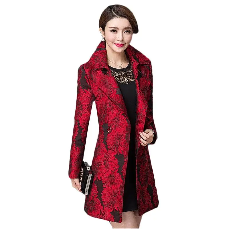 High Quality Women\'s Elegant Trench Coats 2022 Fashion Double-Breasted Belt Jacquard Autumn Winter Outerwear 5XL W989