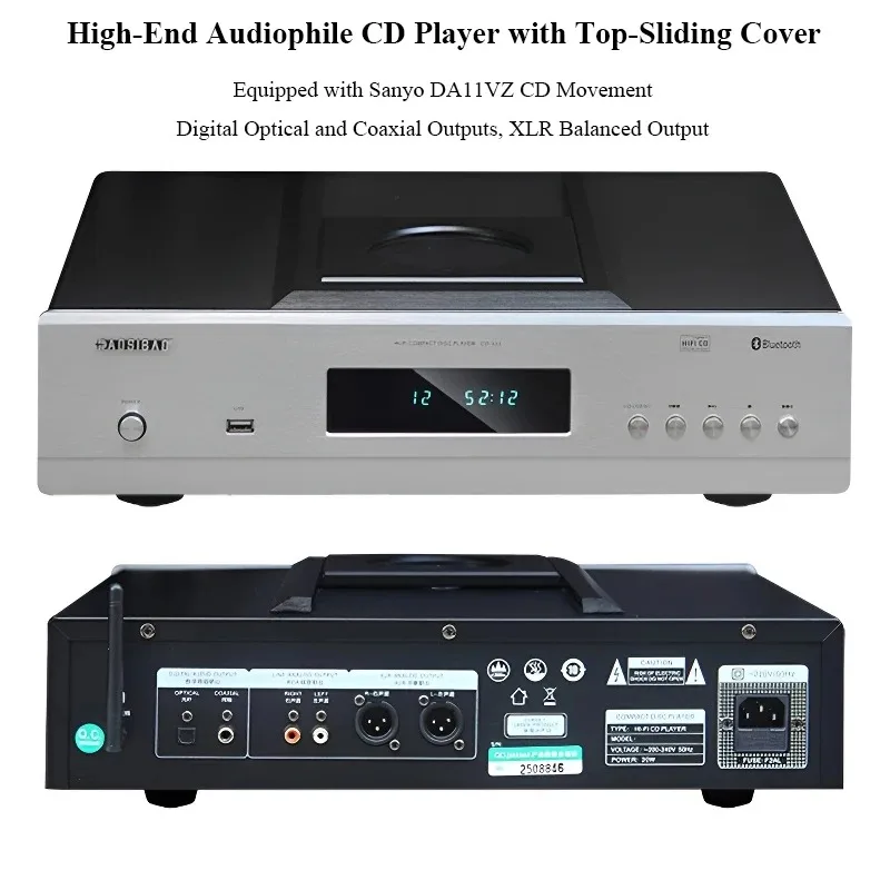 Lossless HIFI CD Player with Top Loading ES9038Q2M DAC Bluetooth 50 Full Balanced Music CD Player 192KHz Toroidal Transformer