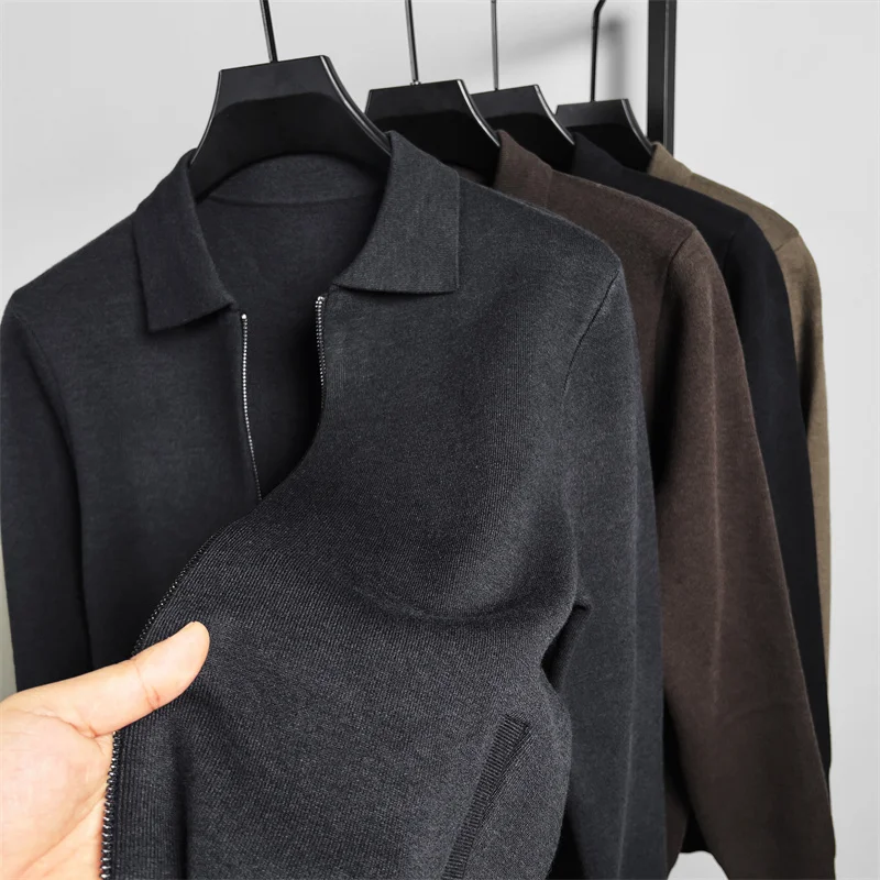 Light Luxury Autumn and Winter Brand Season Men\'s Pocket Korean Knitted Trendy Solid Color Sweater Casual Zipper Cardigan Jacket