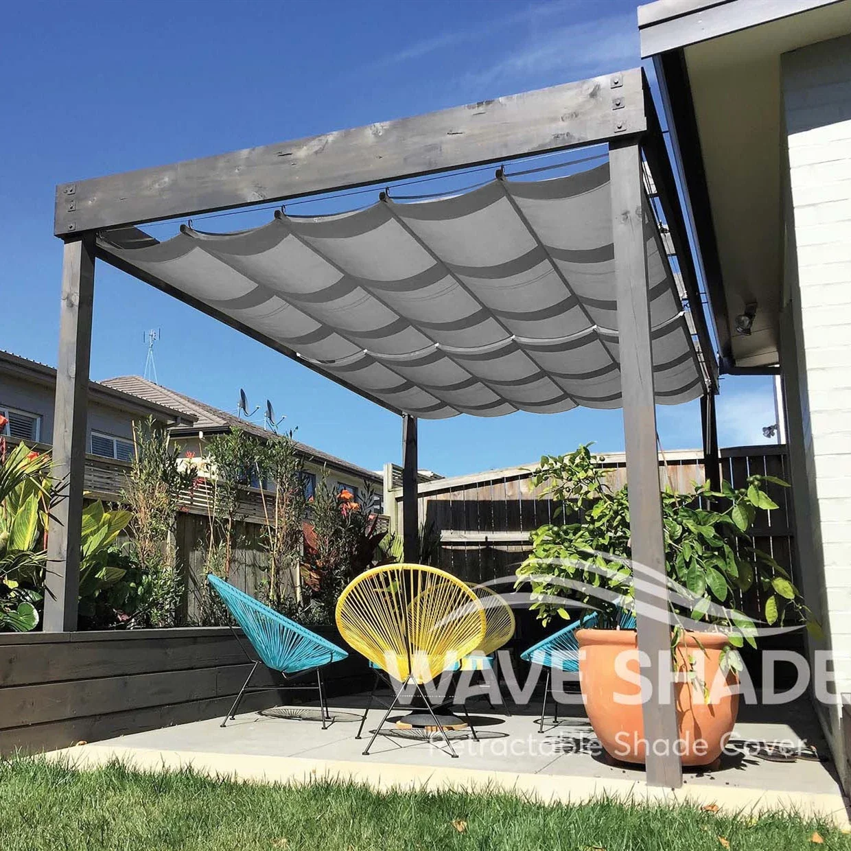 Imagem -05 - Telescópico Sunshade Net Cinza Impermeável Garden Gazebo Dossel Pérgola Sun Shelter Tecido de Poliéster Toldo ao ar Livre