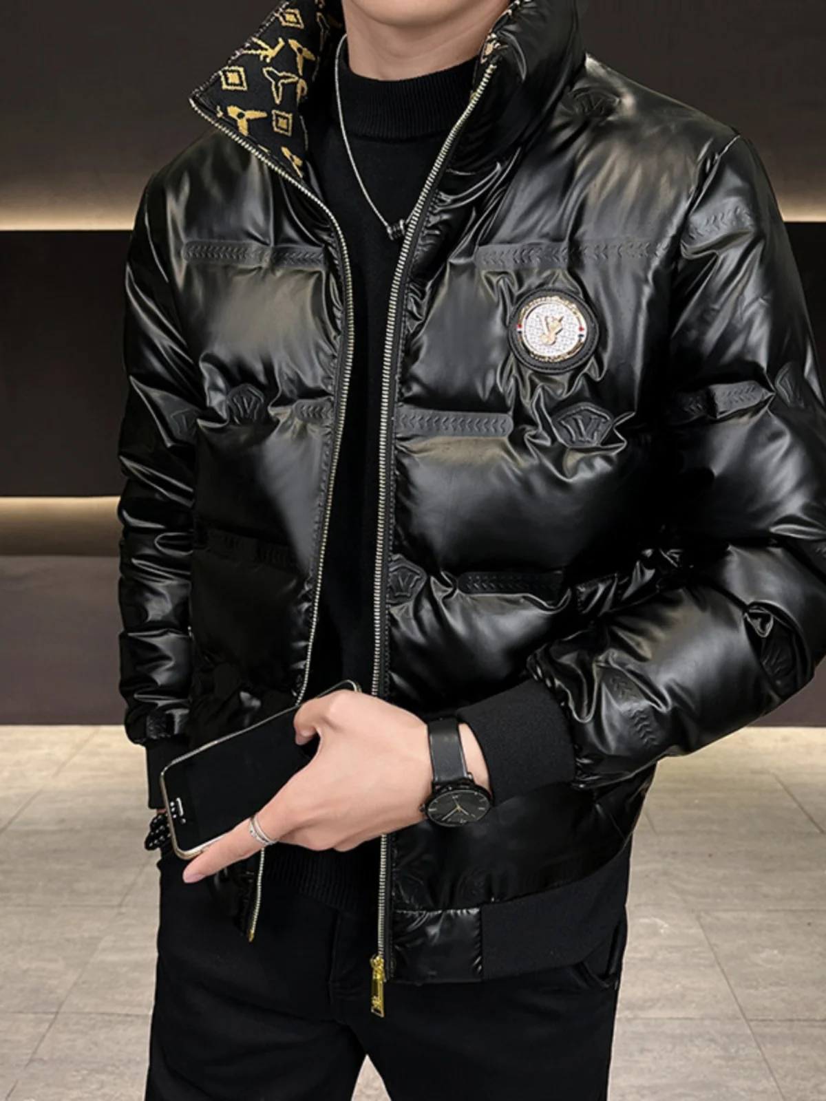 

Hong Kong Stand Collar down Jaet Men's Winter New Slim Fit Casual Bright Face Du down Warm Top Faionable Waterproof